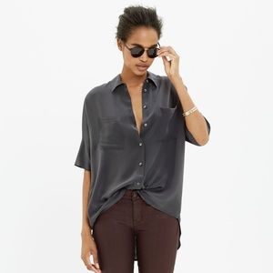 Madewell Silk Courier Shirt - Black Coal | Size XS
